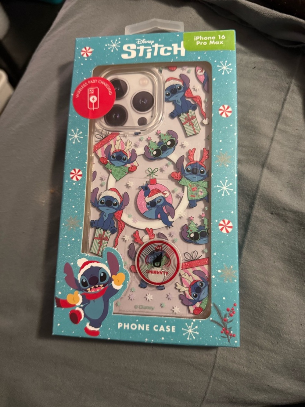 Disney Stitch Holiday Clear iPhone 16 Pro Max Case with Red Ring
